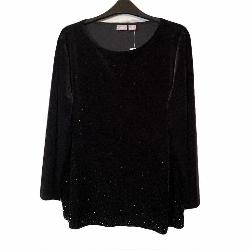 NWT Chico’s Traveler’s Embellished Velvet Top Black Chico’s size 3 (16/18)